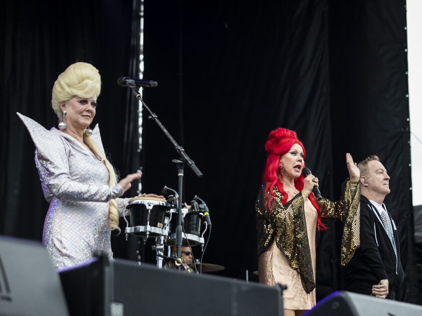 Cindy Wilson (from left), Kate Pierson and Fred Schneider of The B-52s perform on Day 3 of Riot Fest in Douglass Park in 2019.