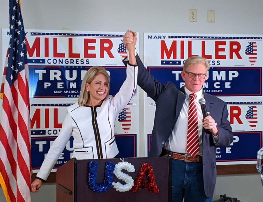 U.S. Rep-elect Mary Miller and her husband, state Rep. Chris Miller, celebrate on Election Day in November.