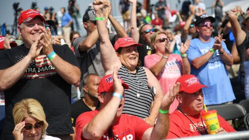 Supporters of Donald Trump cheer at Saturday’s Save America Rally at the Adams County (Ill.) Fairgrounds on June 25, 2022 in Mendon, Illinois.