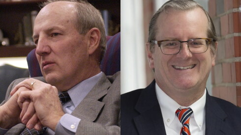 Former Wheaton College president Duane Litfin, at left, and current president Philip Ryken.
