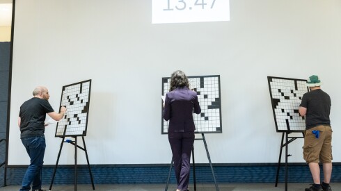 Dan Schwartz, Quiara Vasquez and Christopher Adams all competed in the final round of the Midwest Crossword Tournament in the Chicago Fire division.