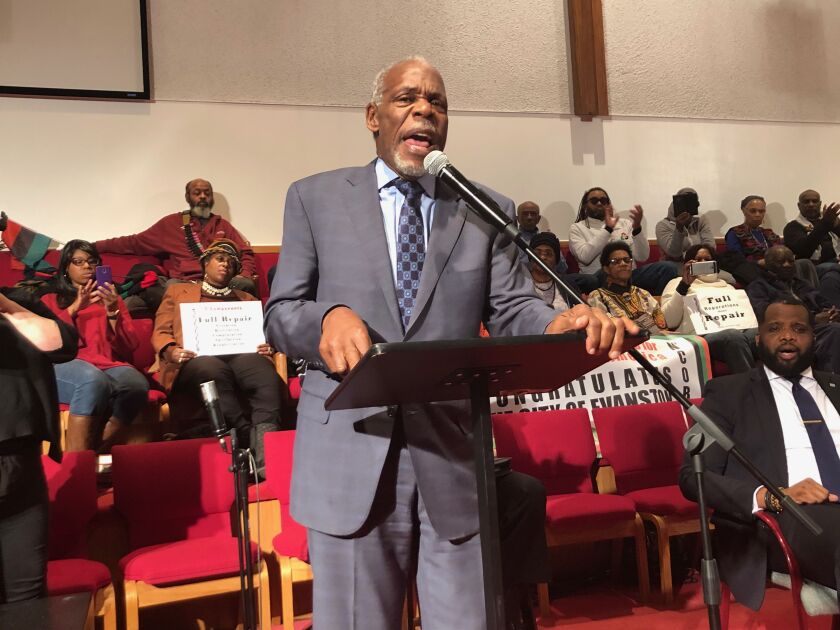 Leaders of the reparations movement converged in Evanston Wednesday to commend legislation passed by the Evanston City Council, establishing a $10 million reparations fund for its African American community. Actor Danny Glover was among the speakers.