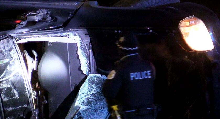 A person was seriously injured in a rollover crash early Sunday in the Gresham neighborhood. | Justin Jackson/Sun-Times