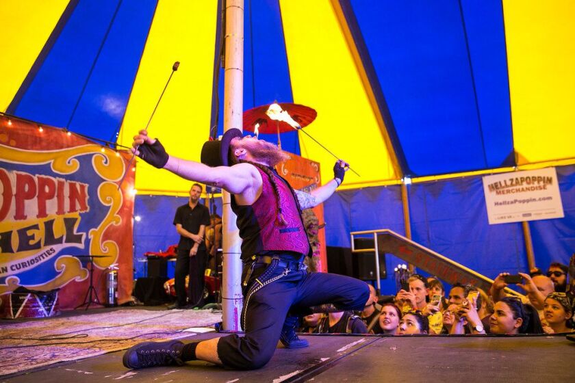Festival-goers attend Hellzapoppin Circus Sideshow Revue on day two of Riot Fest in Douglas Park, Sept. 16, 2017. | Ashlee Rezin/Sun-Times