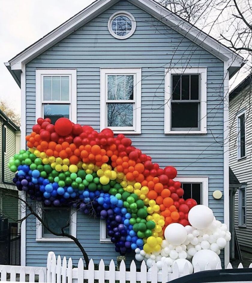 Designer Elaine Frei installed a balloon rainbow on her Old Town Triangle home.