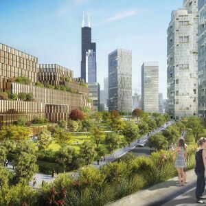 Artist’s rendering of Crescent Park looking north. | Provided by Related Midwest