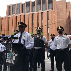 Chicago Police Supt. David Brown talks to reporters outside Advocate Illinois Masonic Medical Center, Thursday morning, July 30, 2020.