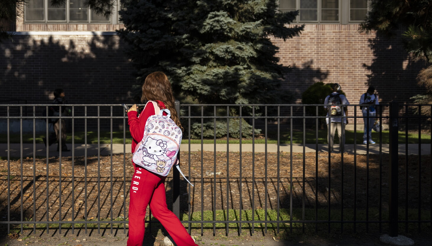 Students arrive at Charles A. Prosser Career Academy at 2148 N. Long Ave. in Belmont Cragin on the Northwest Side on the first day of school for Chicago Public Schools, Monday, Aug. 24, 2026.