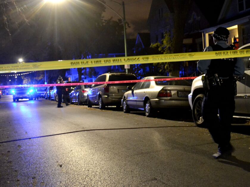 Police investigate a shooting about 11:30 p.m. Thursday, November 1, 2018 in the 2600 block of South Kedvale Avenue in Chicago. | Justin Jackson/ Sun-Times