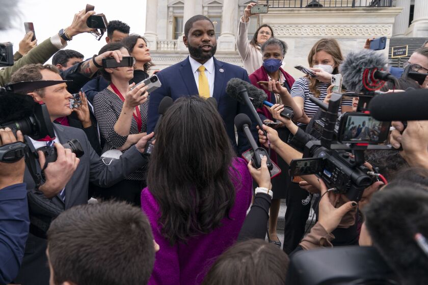 In third long day of GOP House speaker fight, McCarthy fails again and again, and... Rep. Byron Donalds, R-Fla., who has been nominated for Speaker of the House, speaks to reporters on the steps of the House on Capitol Hill, Wednesday, Jan. 4, 2023, in Washington, DC.