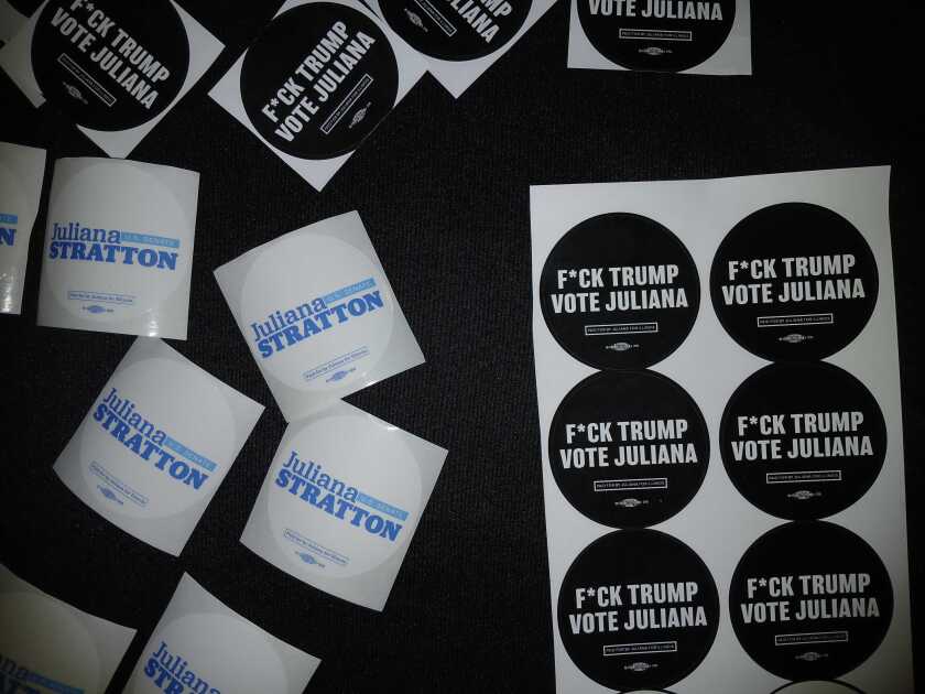 Stickers read "F--- Trump, Vote Juliana."