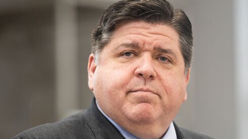 Gov. J.B. Pritzker speaks during a news conference at in the Gresham neighborhood last month.