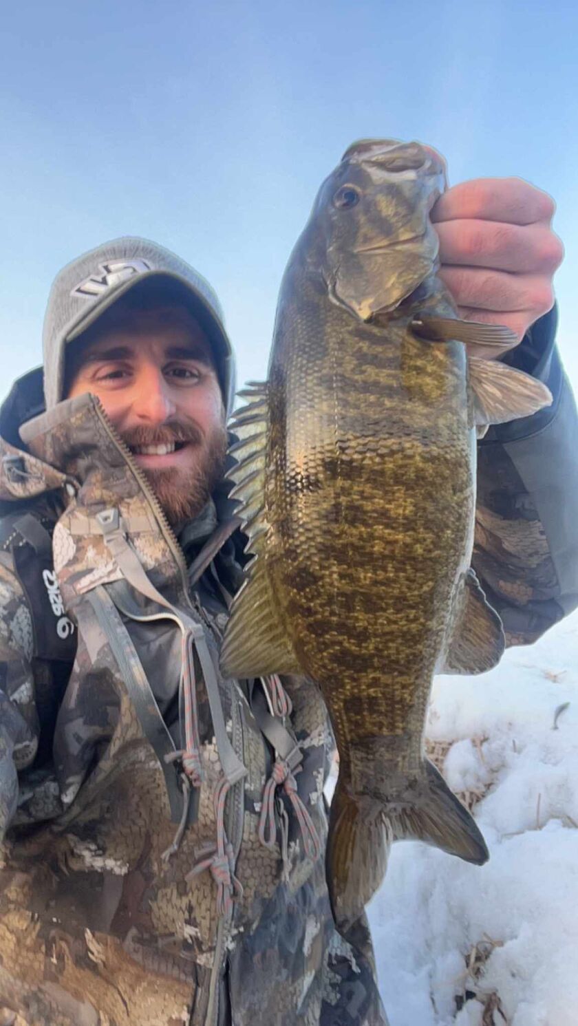 A.J. Cwiok with a winter smallmouth bass from the Fox River. Provided by Mark Kubal