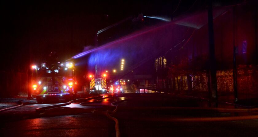 Additional crews were called for a massive blaze Monday night at a mattress factory in the Canaryville neighborhood on the South Side. | Justin Jackson/ Sun-Times