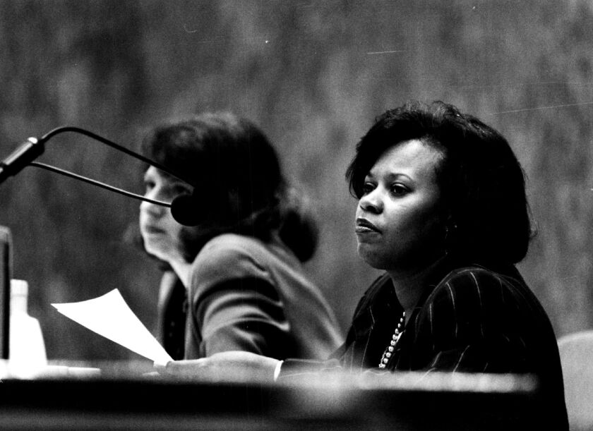 Ald. Lorraine Dixon at a City Council meeting. Dixon died in 2001.