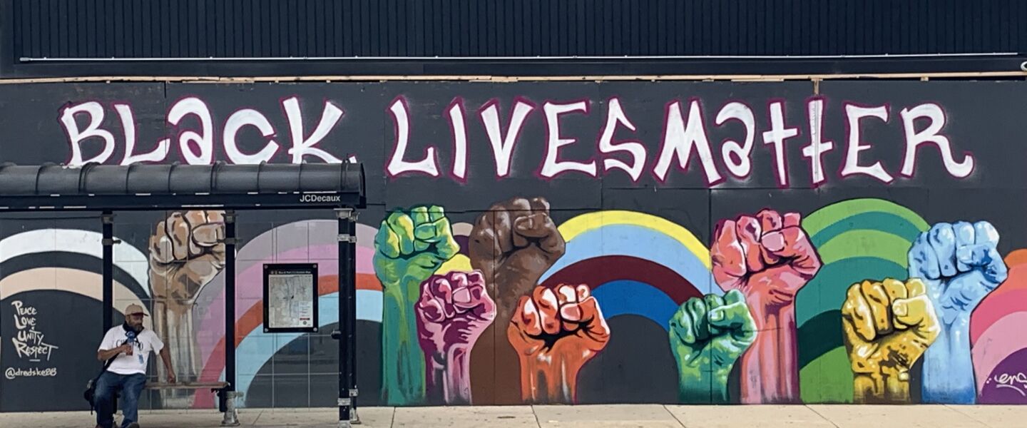 Artist Dred Ske painted this “Black Lives Matter” mural on wooden boards at Ashland and Chicago avenues in West Town.
