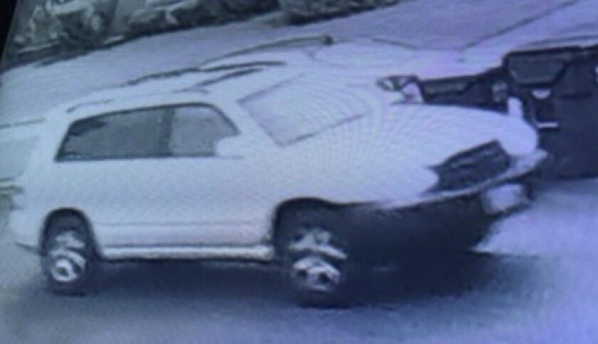 Surveillance photo of the white car driven by a man who tried to lure a girl while she was waiting for the school bus Friday morning in Niles. | Niles police