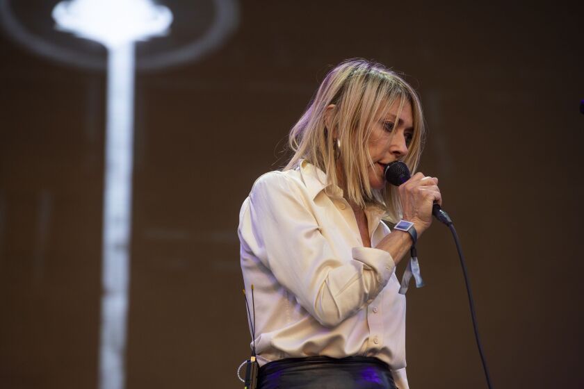 Kim Gordon performs at the Blue Stage at Pitchfork Music Festival at Union Park on Saturday.