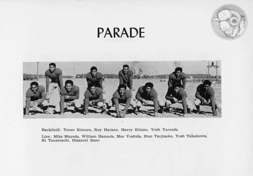 Yosh Yamada (top right) and other members of the Topaz Rams football team.