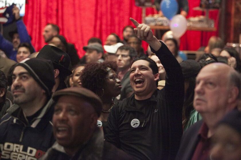 Supporters of mayoral candidate Jesus “Chuy” Garcia gathered at Alhambra Palace Restaurant on Tuesday. | Ashlee Rezin/for Sun-Times Media