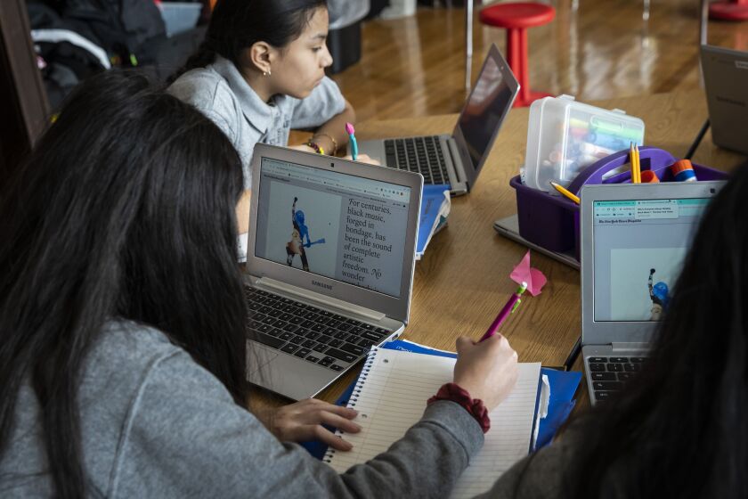 Students work in a classroom at Sawyer Elementary School, 5247 S. Spaulding Ave., on the Southwest Side, Thursday morning, Feb. 27, 2020.