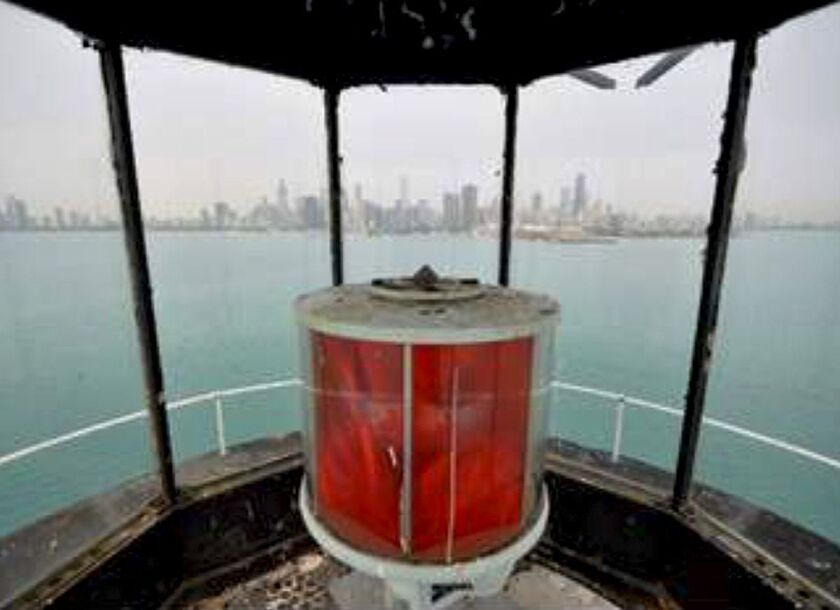 The lantern and foghorn are still on duty at the Chicago Harbor Lighthouse, and any potential redevelopment of the site would have to take that into account.