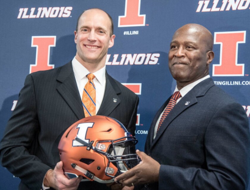 Illinois athletic director Josh Whitman and coach Lovie Smith. | Heather coit/AP