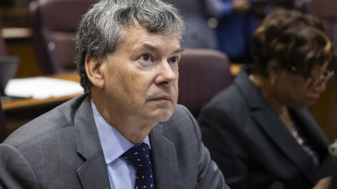 Ald. Brian Hopkins (2nd) chats with a reporter before the start of a Chicago City Council meeting at City Hall, Wednesday, Sept. 23, 2026.