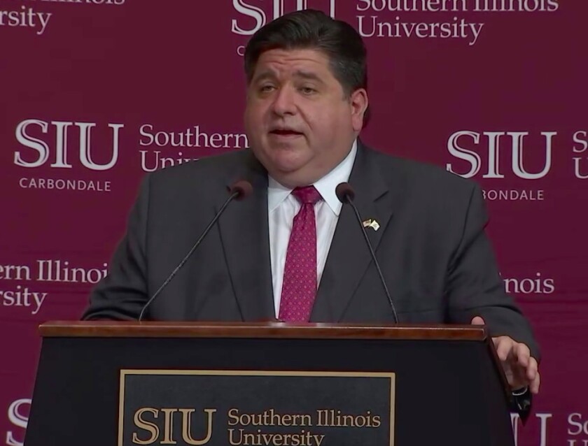 Gov. J.B. Pritzker speaks at Southern Illinois University in Carbondale on Tuesday.