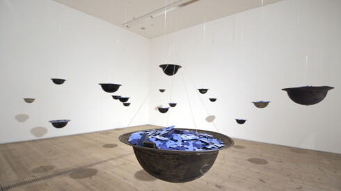 Yoko Ono, Helmets (Pieces of Sky), 2001. Installation view, Yoko Ono: Between the Sky and My Head, Baltic Centre for Contemporary Art, Gateshead, UK, 2008. © Yoko Ono. Photo © Baltic Centre for Contemporary Art.