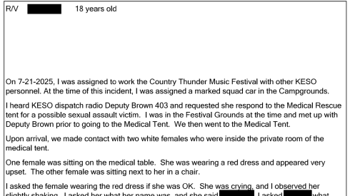 Among the police reports detailing a possible sexual assault at Country Thunder last year.