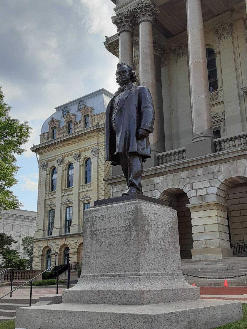 Statue of Stephen Douglas outside the state Capitol in Springfield last year.