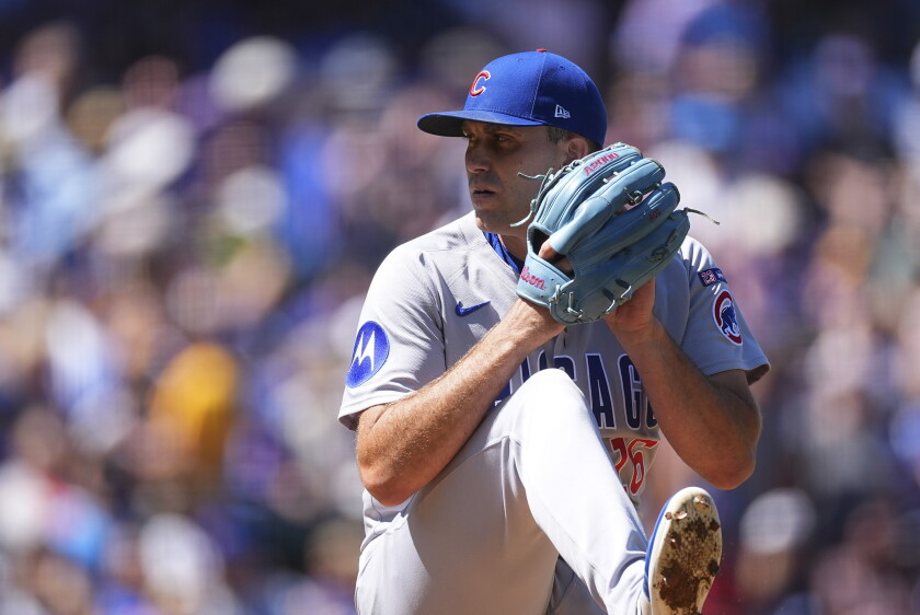 Cubs pitcher Matthew Boyd (16) in the first inning of a game Sunday, Aug. 31, 2025, in Denver.