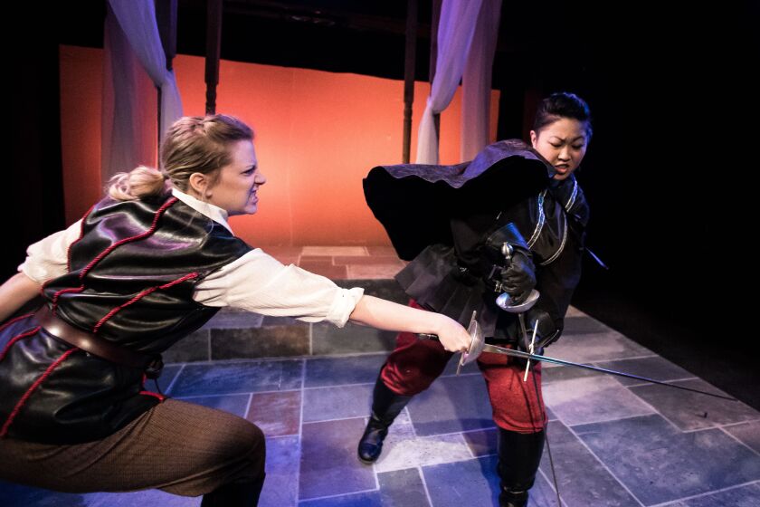 Babes With Blades artistic director Hayley Rice is planning fight clubs — lessons in stage battle for trans, non-binary and gender-nonconforming actors — with her Donnelley Foundation grant funding. Shown is a scene from the Babes With Blades production o