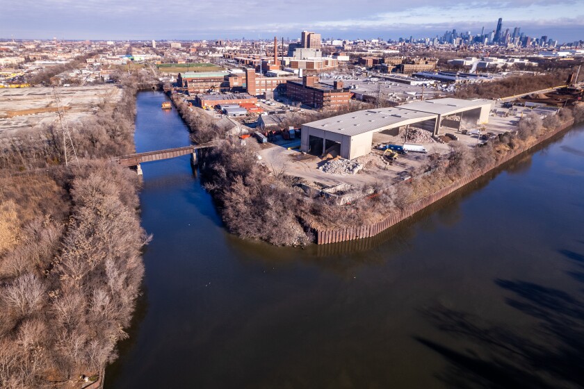 Photo taken from the sky of a body water known as Collateral Channel. 