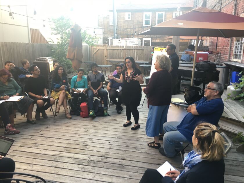 Members of the Pilsen Alliance talked about a new art-focused community initiative in one of three breakout sessions on Tuesday. | Amanda Svachula/Sun-Times