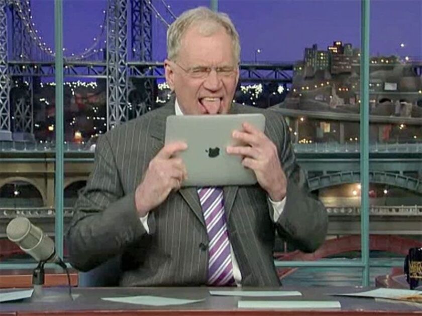 David Letterman interfaces with the author’s first-generation iPad, in 2010.