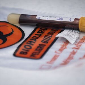 Simple Laboratories phlebotomists draw blood for coronavirus antibody testing and collect nasopharyngeal swab samples to test for COVID-19 at the lab’s drive-thru testing site in the parking lot of St. Rosalie Catholic Parish in Harwood Heights, Friday, May 1, 2020.