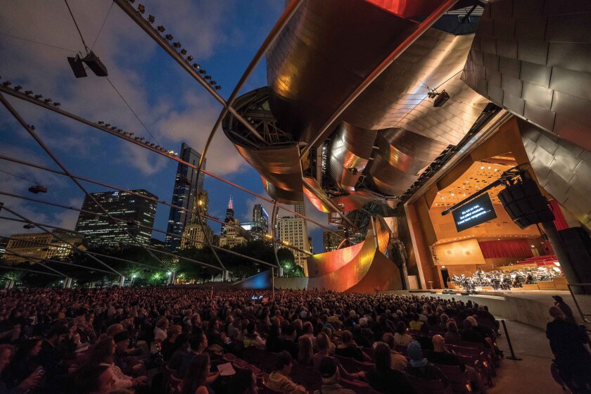 The Lyric Opera of Chicago performs at the Frank Gehry-designed bandshell at Millennium Park.
