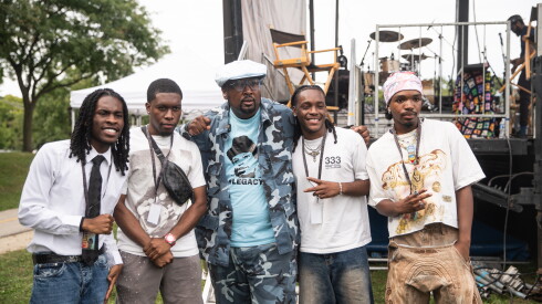 Members of the JAAM Podcast stand with Fred Hampton Jr. at Black and Bronze Music Fest in Armstrong Park on Saturday, August 29, 2026.