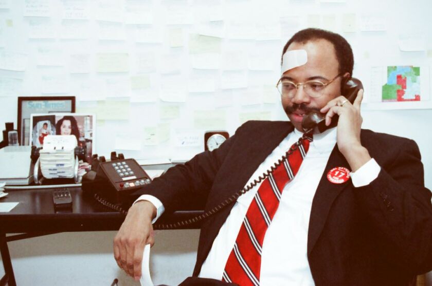 Mel Reynolds talks on the phone a day after his 1992 victory in the Democratic primary. | Sun-Times files