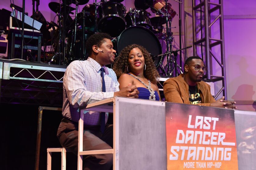 Andre Teamer (from left), Shari Hamilton and Deverin Deonte’ are the contest judges in “Last Dancer Standing (More Than Hip-Hop)” at the Black Ensemble Theater. | Michael Courier