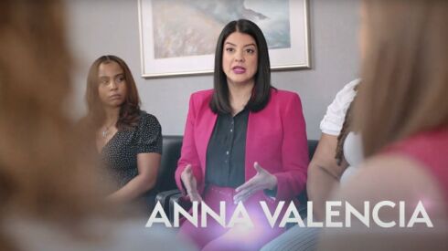 City Clerk Anna Valencia speaks to women in a scene from her campaign commercial.