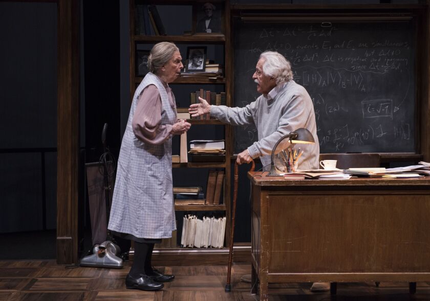 Ann Whitney plays Helen Dukas, housekeeper and secretary to Albert Einstein (played by Mike Nussbaum), in Mark St. Germain’s play “Relativity,” at Northlight Theatre. (Photo: Michael Brosilow)