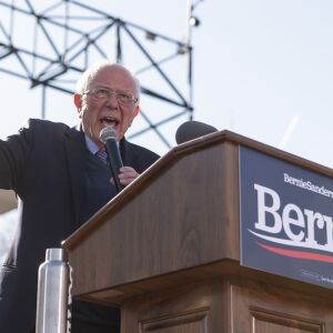 Presidential candidate Bernie Sanders speaks to thousands gathered at his rally in Grant Park, Saturday, March 7, 2020.