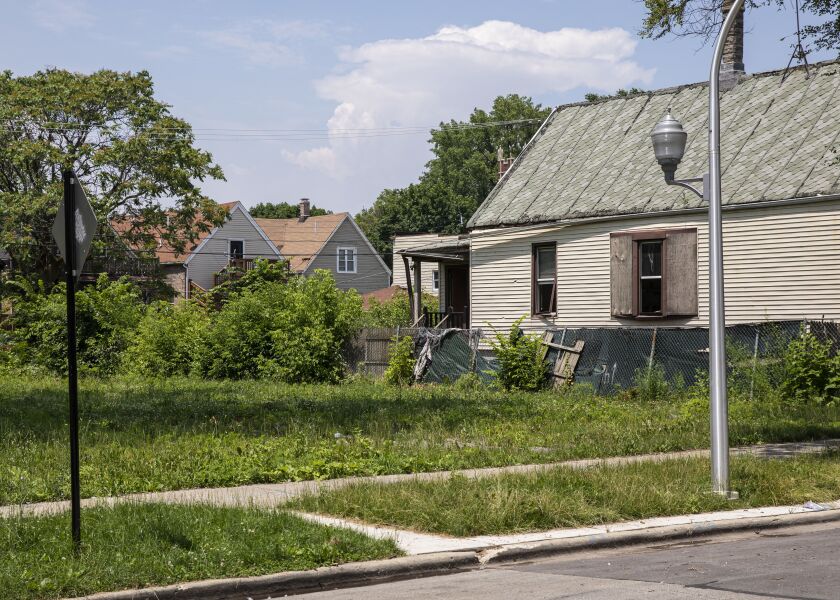 Vacant lots sit in the 6400 block of South Honore Street in Chicago’s Englewood neighborhood on the South Side, Wednesday, July 3, 2019.