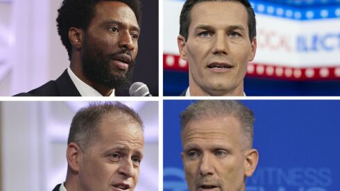 Republican candidates for governor, clockwise from top left: Max Solomon, Jesse Sullivan, Gary Rabine and Paul Schimpf.