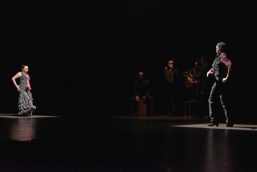 Irma Suarez Ruiz (left) and Jorge Perez in performance with Ensemble Espanol Spanish Dance Theater.
