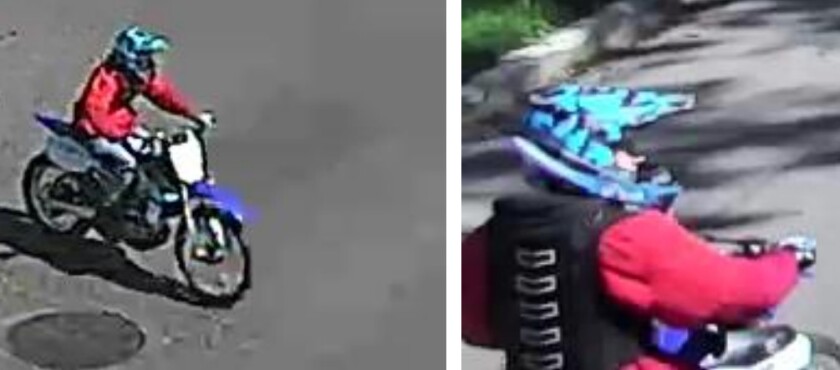 Surveillance image of a motorcyclist who hit a police officer May 31, 2020, in Austin.