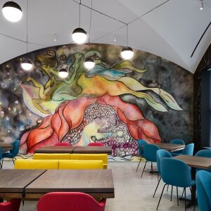 Marisol private dining room,Work shown: Chris Ofili, The Sorceress’ Mirror (detail), 2017. | Kendall McCaugherty – Hall+Merrick Photographers, © MCA Chicago.